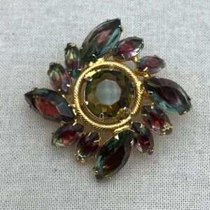 Vintage Art Glass Jewel tones Brooch